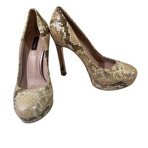 Joan & David heels women's 6 brown snake print leather platform stiletto